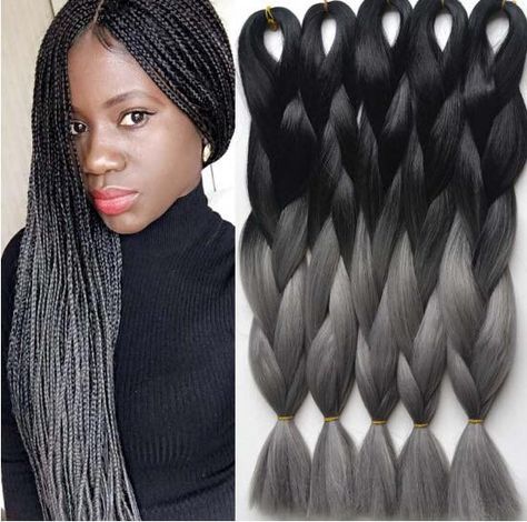 Gray Ombre Braids Black Women, Afro Twist Braids, Grey Box Braids, Braids Colors, Grey Hair Braids, Colored Box Braids, Kanekalon Braiding Hair, Jumbo Braiding Hair, Afro Braids