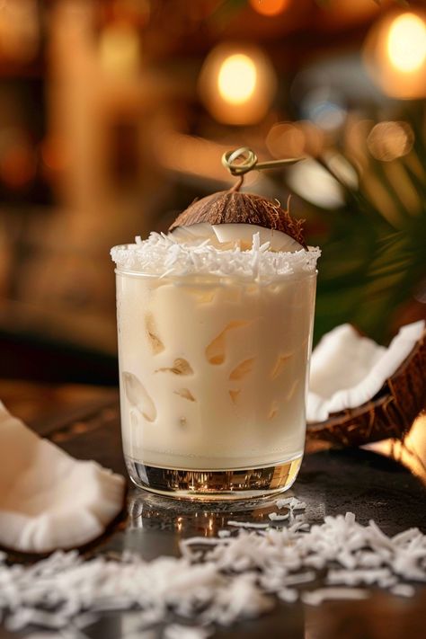 Delicious Coco Batida (Coconut Batida) Recipe - Easy and Refreshing! #cocktails #cocktailflavors Creative Cocktail Garnishes, Coconut Water Cocktail, Coconut Cocktails, Cocktails Ideas, Coconut Crusted Chicken, Coconut Cocktail, Cocktail Garnishes, Tropical Cocktails, Creamy Cocktails