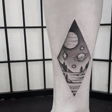 Artsy Tattoos, Tattoo Dotwork, Planet Tattoos, Galaxy Tattoo, Landscape Tattoo, Space Tattoo, Desenho Tattoo, Dot Work Tattoo, Best Tattoo Designs