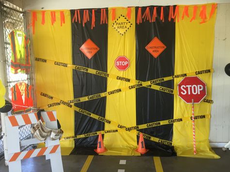 Construction theme backdrop Construction Backdrop Birthday, Construction Backdrop Ideas, Construction Party Backdrop Ideas, Under Construction Vbs Theme, Construction Theme Decor, Construction Themed Bulletin Board Ideas, Construction Birthday Party Backdrop, Construction Theme Crafts, Construction Trunk Or Treat