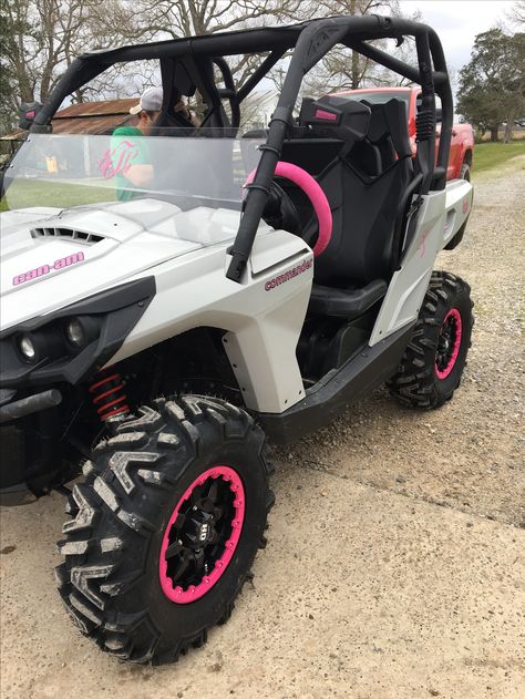 Pink and Gray can am commander Pink 4 Wheeler, Pink Four Wheeler, Pink Side By Side Atv, Can Am Renegade, Can Am Ryker, Pink 4 Wheeler Atv, Atv Quads Aesthetic, Wild Feminine, Atv Four Wheelers