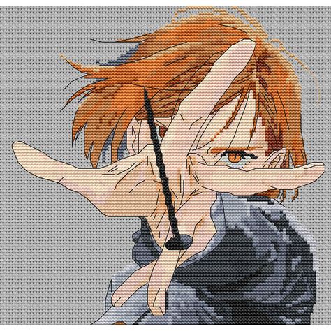 Anime Cross Stitch Patterns, Cross Stitch Anime, Jjk Nobara, Nail Orange, Anime Cross Stitch, Kugisaki Nobara, Cross Stitch Freebies, Pixel Art Templates, Nobara Kugisaki