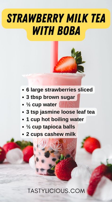 strawberry milk tea taste | Strawberry Milk Tea With Boba | strawberry milk tea ingredients | how to make strawberry milk tea with boba | refreshing spring recipes | quick lunch recipes | dinner ideas | easy dinner recipe | healthy dinner recipe Strawberry Milk Tea Recipe, Boba Strawberry, Refreshing Spring Recipes, Milk Tea With Boba, Strawberry Milk Tea, Recipe Healthy Dinner, Boba Tea Recipe, Bubble Tea Recipe, Tea Ingredients