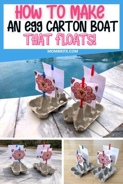 Do you have egg cartons lying around the house cluttering your living space? Easily transform them into Egg Carton Boats that float around your pool and turn them into a fun racing activity for your kids at home.     #DIYEggCartonBoat #BoredomBustersForKids #FunKidsActivitiesAtHome #FrugalKidsCraftAndArtProjects Diy Boat For Kids That Float, Rhyme Activities, Beach Crafts For Kids, Mess Free Painting, Boredom Busters For Kids, Boat Crafts, Camp Activities, Free Painting, Egg Carton Crafts