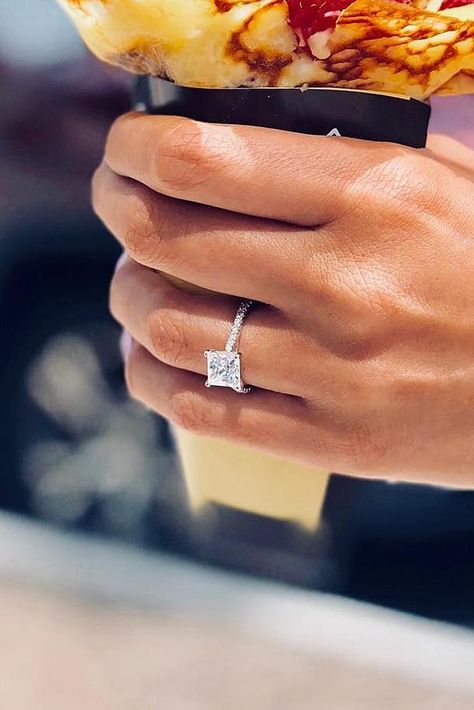 Elegant Engagement Rings Classy Princess Cut, Princess Cut Engagement Ring With Diamond Band, White Gold Engagement Rings Princess Cut, Rings Princess, Cut Engagement Rings, Fine Engagement Rings, Princess Cut Engagement, Fancy Things, Engagement Rings Princess