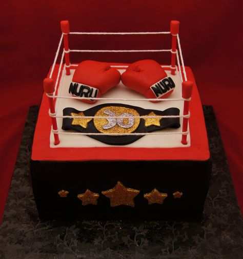 Boxing ring and boxing glove cake Boxing Ring Cake Ideas, Boxing Ring Cake, Boxing Cake Ideas, Kickboxing Cake, Boxing Theme Party Ideas, Boxing Cake, Boxing Gloves Cake, Boxing Party, Easter Cake Designs