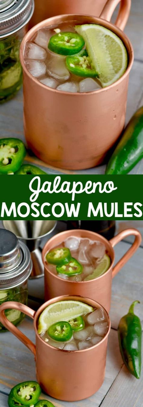 These Jalapeño Moscow Mules are the perfect slightly spicy twist on your favorite cocktail. Jalapeno Mule Recipe, Spicy Mule Cocktail, Spicy Moscow Mule Recipe, Spicy Mule, Drinks Alcohol Recipes Party, Cocktail Contest, Host Ideas, Shake Drink, Campsite Ideas