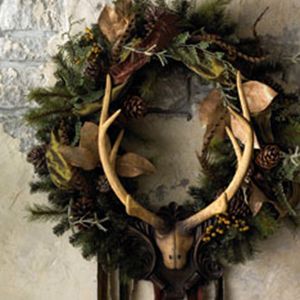 natural wooded wreath w/ antlers {Can see this for front door or Fireplace above the mantel} Pagan Wreath, Moose Wreath, Decorating With Antlers, Cabin Wreath, Antler Wreath, Woodland Wreath, Elegant Wreath, European Mount, Natural Wreath