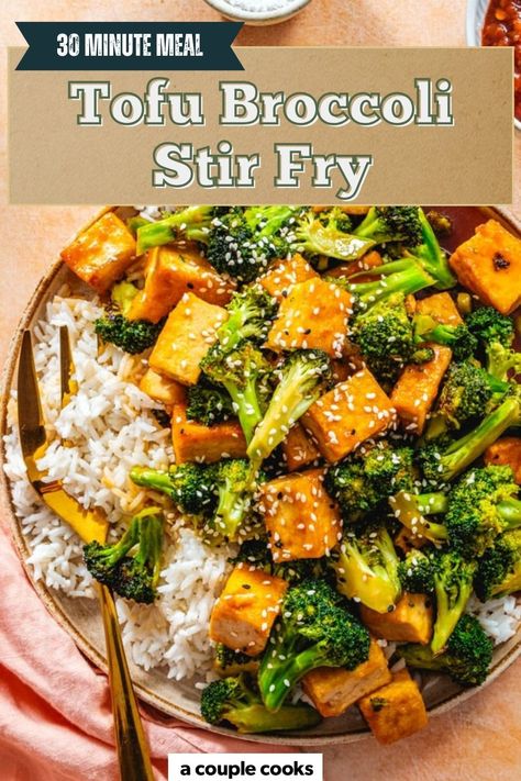 This tofu broccoli stir fry comes to the dinnertime rescue! Broccoli florets and tofu cubes are tossed in a tangy, savory sauce for a vegetarian and vegan dinner everyone will love. Even better, it's ready in just 30 minutes. #tofu #broccoli #tofubroccoli #tofustirfry #broccolistirfry #tofubroccolistirfry #broccolitofustirfry #vegandinner #vegan #vegetariandinner #vegetarian #plantbased #plantbasedinner #healthy #healthydinner Broccoli Tofu Salad, Asian Tofu Recipes Stir Fry, Tofu And Broccoli Stir Fry, Tofu Broccoli Recipes, Stir Fry With Tofu, Tofu And Spinach, Tofu Broccoli Stir Fry, Tofu Broccoli, Vegetarian Recipes Tofu