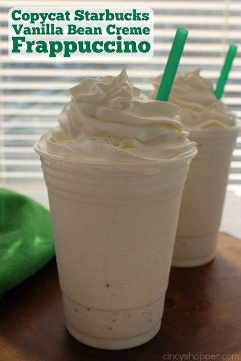 Starbucks Vanilla Bean, Starbucks Vanilla Bean Frappuccino, Vanilla Bean Frappuccino, Starbucks Vanilla, Starbucks Strawberry, Frappuccino Recipe, Copycat Starbucks, Starbucks Diy, Copycat Starbucks Recipes