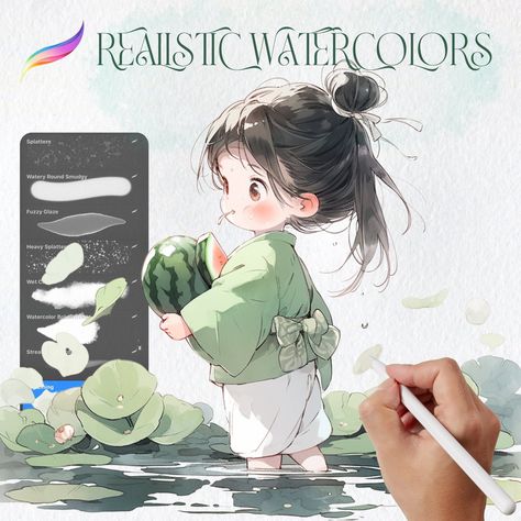 Realistic Watercolor Brush Set for Procreate, Brush Set for iPad, Watercolor Brush Pack, Procreat... How To Make Sketch, Easy Procreate Art, Procreate Sketch Brushes, Procreate Tattoo Brushes, Brush Set Procreate, Procreate Watercolor Brushes, Free Brushes For Procreate, Hair Procreate, Brushes For Hair