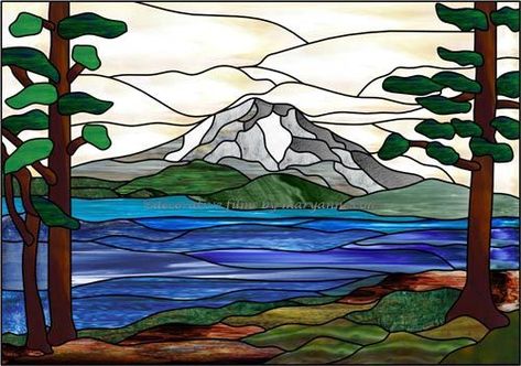 Mountain Stained Glass Window, Sharpie Painting, Zen Pictures, Christmas Arts, Stained Glass Quilt, Stained Glass Patterns Free, Glass Art Pictures, Decorative Window Film, Landscape Quilt