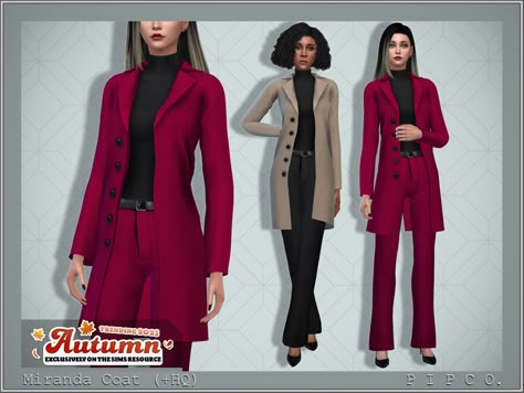 The Sims Resource - Miranda Coat. Hair Sims 4 Cc, Sims 4 Female Cc, The Sims 4 Female Clothing, Female Coat, Cc Packs, Alpha Cc, Sims 4 Teen, Cold Weather Outfit, Sims 4 Cc Packs