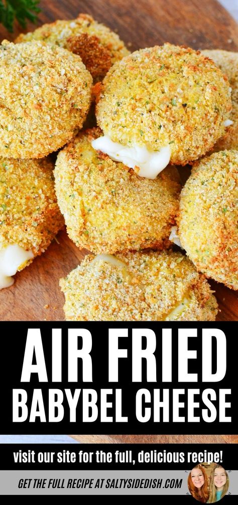 Babybel Cheese Snacks, Air Fried Babybel Cheese, Air Fried Cheese Sticks, Air Fryer Cheese Recipes, Air Fryer Babybel Cheese, Fried Cheese Rounds, Quick Airfryer Snacks, Air Fry Breaded Chicken Breast, Air Fryer Cheese Bites