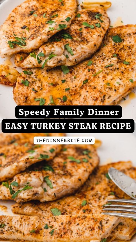 Are you craving tender, juicy meat that's easy to prepare and full of flavor? The search is over, The Dinner Bite has come up with the perfect easy turkey steak recipe that will have everyone asking for seconds. Grill master or not, this recipe will have you impressing your family and friends with your culinary prowess in no time. Grilled Turkey Cutlets, Easy Turkey Cutlet Recipes, Turkey Breast Steak Recipes, Turkey Steaks Recipes, Turkey Breast Chops Recipe, Turkey Chops Recipe Baked, Baked Turkey Chops, Turkey Breast Cutlets Recipes, Turkey Cutlet Recipes Healthy