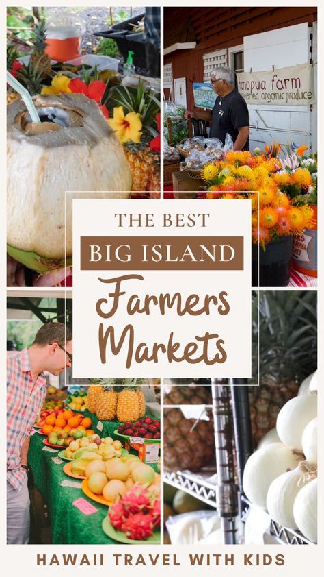 Join us in exploring the Big Island's thriving farmers markets, a paradise for fresh food lovers and market enthusiasts. From Hilo to Kona, our blog takes you to the top markets offering organic produce, artisanal crafts, and delectable Hawaiian snacks. Discover each market's unique atmosphere, seasonal offerings, and community spirit. Gain insights into sustainable Hawaiian agriculture and support local vendors. Perfect for families seeking a taste of Hawaii's local culture! #BigIsland Hilo Farmers Market, Hawaiian Snacks, Hawaii Trip Planning, Big Island Travel, Hawaii Itinerary, Hawaii Food, Hawaii Volcano, Kona Hawaii, Kailua Kona