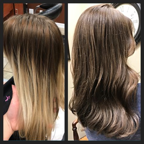 Before and after from a light blonde ombre back to her natural medium brown Going Natural, Light Blonde, Blonde Ombre, Medium Brown, Brown Hair, How To Do Nails, New Hair, Blonde, Hair Color