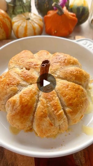 29K views · 566 reactions | Im not one for cutesy things but this easy pumpkin butter baked brie is so good and so easy!! All you need is pumpkin butter (or apple butter) a wheel of brie, a sheet of puff pastry, a little egg wash and a tiny bit of creative patience. Layer, wrap and bake at 400 for 20ish minutes and you’re golden! | Laura in the Kitchen | Ella Fitzgerald · Cheek To Cheek Meatless Appetizers, Thanksgiving Food Crafts, Cheese And Cracker Tray, Laura In The Kitchen, Brie Puff Pastry, Thanksgiving Appetizer, Awesome Appetizers, Puff Pastry Appetizers, Apple Puff Pastry