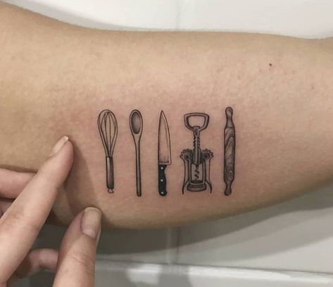 Foodie Tattoo, Whisk Tattoo, Culinary Tattoos, Chef Tattoo, Tool Tattoo, Knife Tattoo, Food Tattoos, Beauty Tattoo, Trendy Tattoos