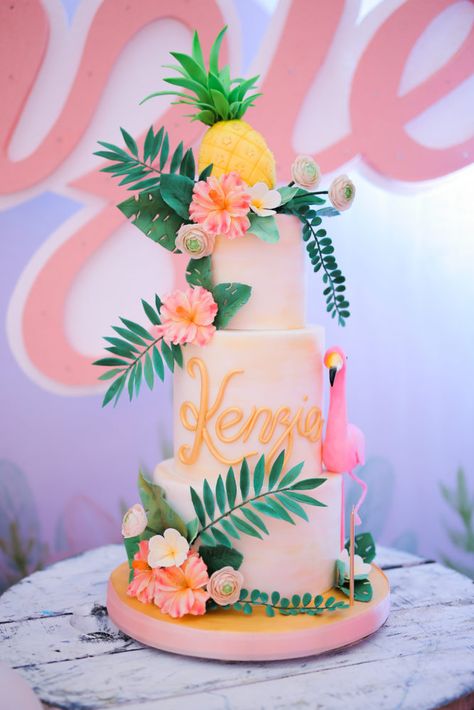 Flamingo Birthday Party Cake, Tropical Birthday Cake, Tutti Frutti Birthday Party, Pink Flamingo Party, Tropical Birthday Party, Flamingo Birthday Party, Luau Birthday Party, Hawaiian Birthday Party, Hawaiian Birthday