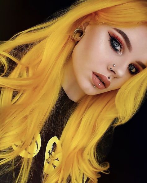 Sunshine Vibes: Yellow Hair Color Trends for Beginners Yellow Hair, Piercings, A Woman, Hair Color, Yellow, Hair, Color, Hair Colour