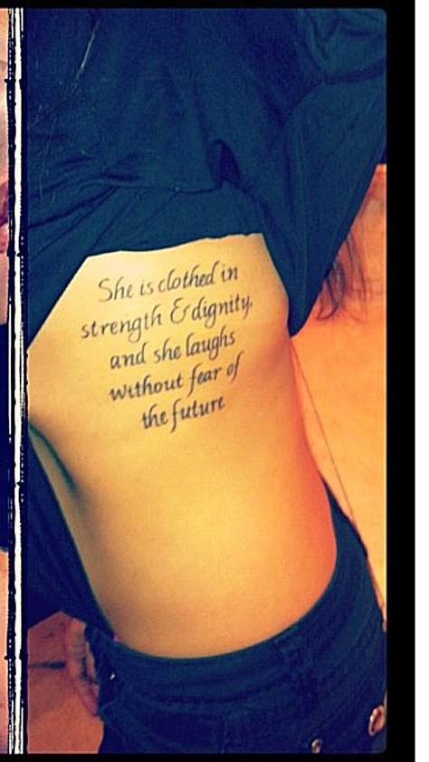 proverbs tattoos 31:25 | ... she laughs without fear of the future". Proverbs 31:25 #virtuouswoman Strength And Dignity Tattoo, Dignity Tattoo, Proverbs Tattoo, 25 Tattoo, Patterns Tattoo, Diy Tattoo Permanent, Fear Of The Future, Tattoo Patterns, Strength Tattoo