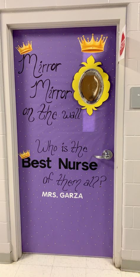 Nurse Appreciation Door Decorations, Disney Theme School Decorations, Nurse Door Decorations School, Halloween School Nurse Door Decorations, Nursing Spirit Week Ideas, Disney Appreciation Week, Disney School Door Decorations, Principal Appreciation Door Decoration, Principal Door Decorations