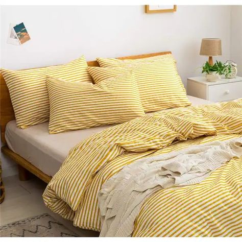 100% Natural Cotton 3pcs Striped Duvet Cover Sets - On Sale - Bed Bath & Beyond - 39752047 Bedroom Wall Tiles Design, Striped Duvet Cover, Striped Duvet, Striped Duvet Covers, Bedroom Renovation, Luxurious Bedroom, White Duvet Covers, Inspire Me Home Decor, White Duvet