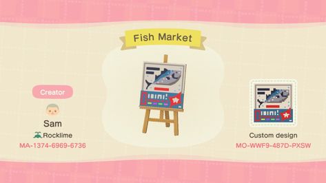 Animal Crossing Fish, Sam Bosma, Animal Crossing Design Codes, Motif Acnl, Acnh Qr Codes, Ac Codes, Acnh Patterns, Acnh Custom Designs, Animal Crossing Guide