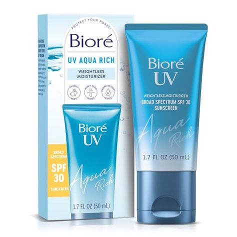 Biore UV Aqua Rich SPF 30 PA+++ Daily Moisturizer Sunscreen for Face, For Sensitive Skin, Oil Free, Hyaluronic Acid, Vegan, Oxybenzone & Octinoxate Free, Dermatologist Tested, 1.7 Oz Klorane Dry Shampoo, Moisturizer Sunscreen, Sunscreen For Face, Sunscreen For Sensitive Skin, Organic Sunscreen, Skin Oil, Moisturizing Face, Facial Sunscreen, Sunscreen Spf 50