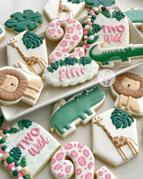 Morgan Saint (@cowtowncookieco) • Instagram photos and videos Born Two Be Wild Birthday Decor, Two Wild Cupcakes, Two Wild Cookies, Cookie Photography, Two Wild, Themed Cookies, Safari Birthday Party, Girl Birthday Themes, Wild Girl