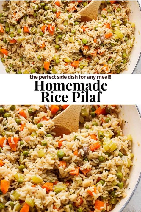 Rice Pilaf - The BEST rice pilaf recipe that is packed with flavor and easy to make. The perfect side dish for any meal! #ricepilaf #ricepilafrecipe #ricepilafrecipeeasy #ricepilafdinnerideas #ricepilafwithmushrooms Iraqi Rice Recipe, Rice Recipe Side Dish, Herbed Rice Pilaf, Healthy Rice Pilaf, Brown Rice Pilaf Recipe Easy, Rice Cooker Rice Pilaf, Baked Rice Pilaf Recipes Oven, Broccoli Rice Pilaf Recipe, Homemade Rice Pilaf Recipes