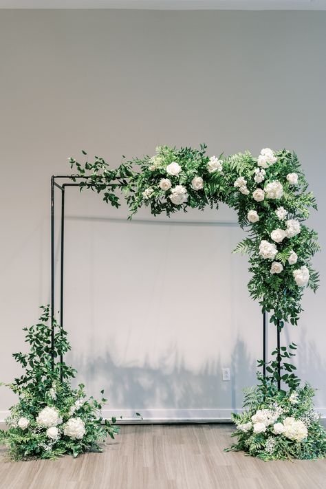 Minimal Flower Arch Wedding, Black Arch Wedding, Anemone Flower Wedding Arch, Black Metal Wedding Arch, Wedding Arch White Background, Industrial Wedding Ceremony Backdrop, Arch Wedding Ceremony, Arch Florals, Black Arch