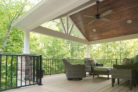 Deck with Covered Area - Elverson, PA - Integrous Fences and Decks Covered Deck With Railing, Partial Covered Deck Ideas, Roof On Deck, Covered Decks Attached To House, Deck With Covered Area, Covered Deck Off Back Of House, Half Covered Deck, Covered Back Deck Ideas, Deck With Roof