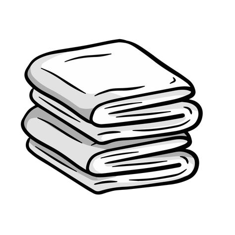 Folded towel or cloth. Packed neat clothes. Stack of fabric. Line drawing. Isolated cartoon black and white illustration. Folding Clothes Drawing, Fold Clothes Drawing, Folded Clothes Drawing, Clothes Fold Drawing, Towel Illustration, Towel Drawing, Fabric Sketch, Clip Drawing, File Drawing