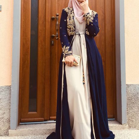 How stunning is this image sent in by a lovely customer! The Blue Embellished Jacket has been very popular since it's release! Would you…  #hijab #hijabi #abaya #fashion #fashion #abayastyle #dress Islamic Clothing Abayas, Fesyen Islam, Abaya Design, Stile Hijab, Abaya Style, Chique Outfits, Mode Abaya, Casual Hijab Outfit, Modesty Fashion