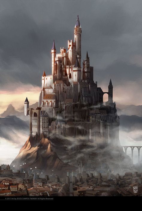 Location Inspiration, 다크 판타지, Castle In The Sky, Fantasy City, Fantasy Castle, Fantasy Setting, Fantasy Places, Fantasy Map, Beautiful Castles