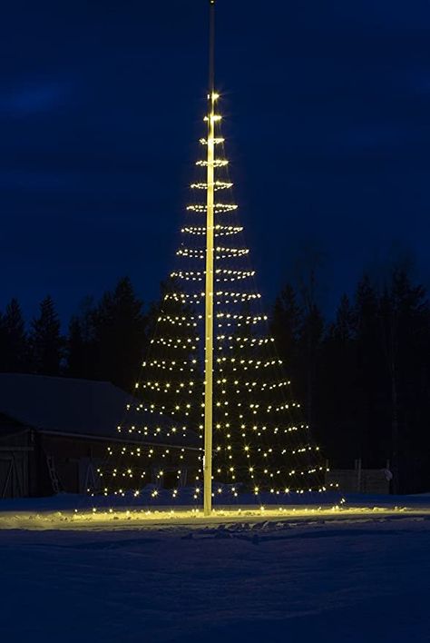 Flagpole Christmas Tree, Flagpole Lighting, Traditional Colonial, Led Christmas Tree, Colonial Christmas, Led Color Changing Lights, All Of The Lights, Cottage Christmas, Black Christmas Trees