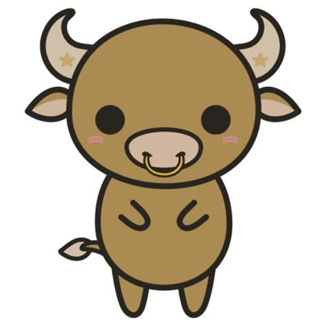 Cute Bull Drawing, Taurus Kawaii, Taurus Illustration, Cow Doodle, Taurus Stickers Aesthetic, Cute Cow Art Kawaii, Kawaii Zodiac, Taurus Design, Taurus Stickers