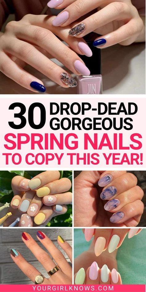 Spring Color For Nails, Spring Nails 2020 Gel Short, Springtime Nails 2023, Spring Inspired Nails Acrylic, Spring 2023 Gel Nails, Cute Spring Nail Designs For Short Nails, Spring Nails With Nail Art, Nail Color Ideas Spring Gel, Fun Nail Colors Spring