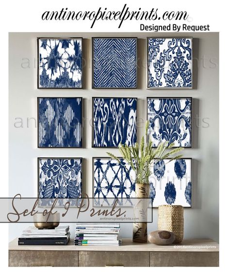 Designer Wall art —Antinoro Pixel Prints Prints Textile, Hiasan Bilik Tidur, Blue White Decor, Blue Wall Decor, Diy Wall Art Decor, Metal Tree Wall Art, Fabric Wall Art, Diy Home Decor Easy, Blue Wall Art