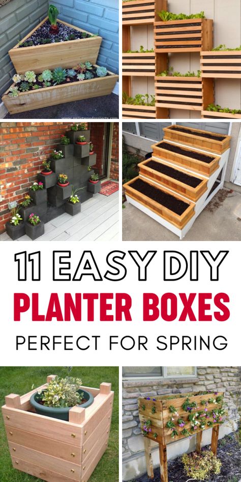 Triangle Planter Boxes Diy, How To Build Flower Boxes, Planter Box Ideas Outdoor, Wooden Flower Boxes Outdoor, Small Garden Box Ideas, Flower Boxes Outside, Porch Planter Boxes, Planter Boxes Diy, Diy Planter Boxes