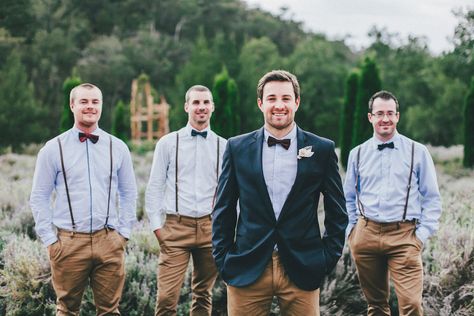 bowties and suspenders, we can't get enough. Photography by The Robertsons / davidrobertson.com.au Wedding Groomsmen Attire, Groomsmen Outfits, Australia Wedding, Wedding Groomsmen, Groomsmen Suits, Story Board, Groomsmen Attire, Bridesmaids And Groomsmen, Groom Outfit