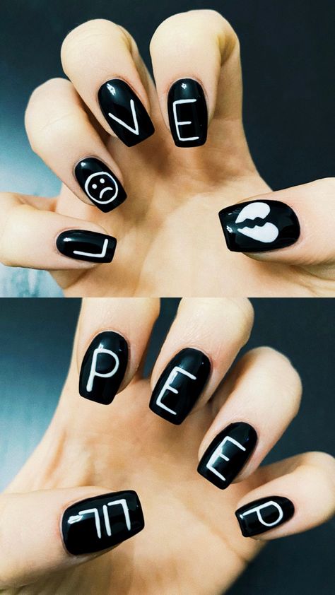 Lil Peep Inspired Nails, Lil Peep Nails Acrylic, Lil Peep Nails, Peep Nails, Festive Makeup, Lil Peep Lyrics, Flame Nail Art, Black Halloween Nails, Country Nails