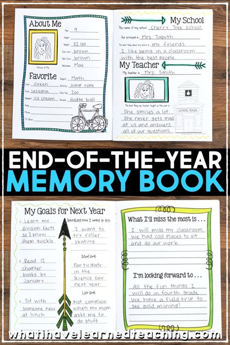 This end-of-the-year memory book is perfect for 2nd, 3rd, and 4th grades and helps them reflect on their school year while keeping students busy during those last few days of school! Give students a fond memory of the year and help them create a keepsake that will last. #endoftheyear #elementarymemorybook #secondgradememorybook #thirdgradememorybook #fourthgradememorybook Last Day Of School Activities, Childcare Resources, Eoy Activities, End Of Year Activities, What I Have Learned, End Of School Year, School Memories, Reading Worksheets, End Of School