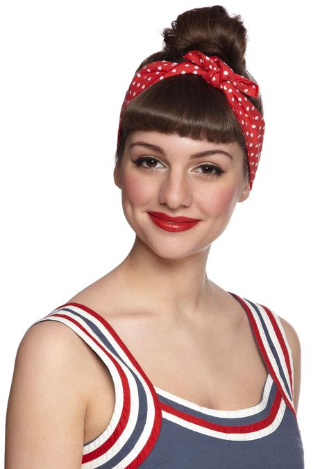 Through the Wire Headband in Red, #ModCloth Casual Bun, Rockabilly Looks, Retro Headband, Wire Headband, Vintage Hair Accessories, 2015 Hairstyles, Pin Curls, Head Wrap Headband, Retro Hairstyles