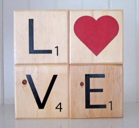 Home Word Art, Wooden Letter Ideas, Home Word, Scrabble Tile Crafts, Scrabble Crafts, Wood Connection, Cuadros Diy, Large Wooden Letters, Diy Valentines Decorations