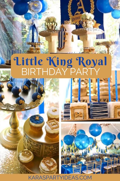 Little King Royal Baby Shower via KarasPartyIdeas - KarasPartyIdeas.com Birthday King Theme, King Party Decorations Royal, King Themed First Birthday, King Party Theme Royal, King Birthday Party, Royal Party Food Ideas, King Theme Party, King Birthday Theme, King Theme Birthday Party Boys