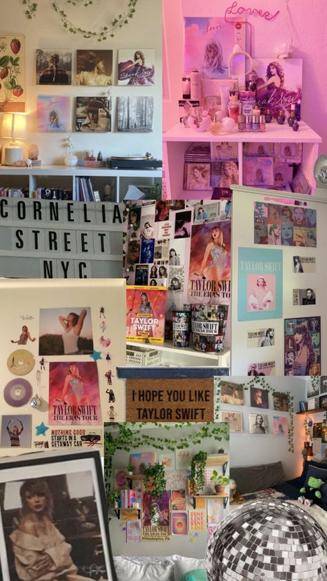 if you love Taylor and need some ideas here you are ! Taylor Swift Bedroom, Taylor Swift Room, Vinyl Aesthetic, Swift Facts, Pretty Journals, Fun Sleepover Ideas, Taylor Swift Facts, Room Display, Cute Room Ideas