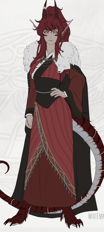 Red Half Dragon Female, Red Dragon Human Form, Red Dragonborn Female, Female Red Dragon, Half Dragon Half Human Male, Half Dragonborn, Half Dragon Oc, Half Dragon Character Design, Dragon Hybrid Human